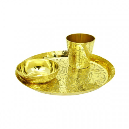 Brass nokshi plate bati glass set